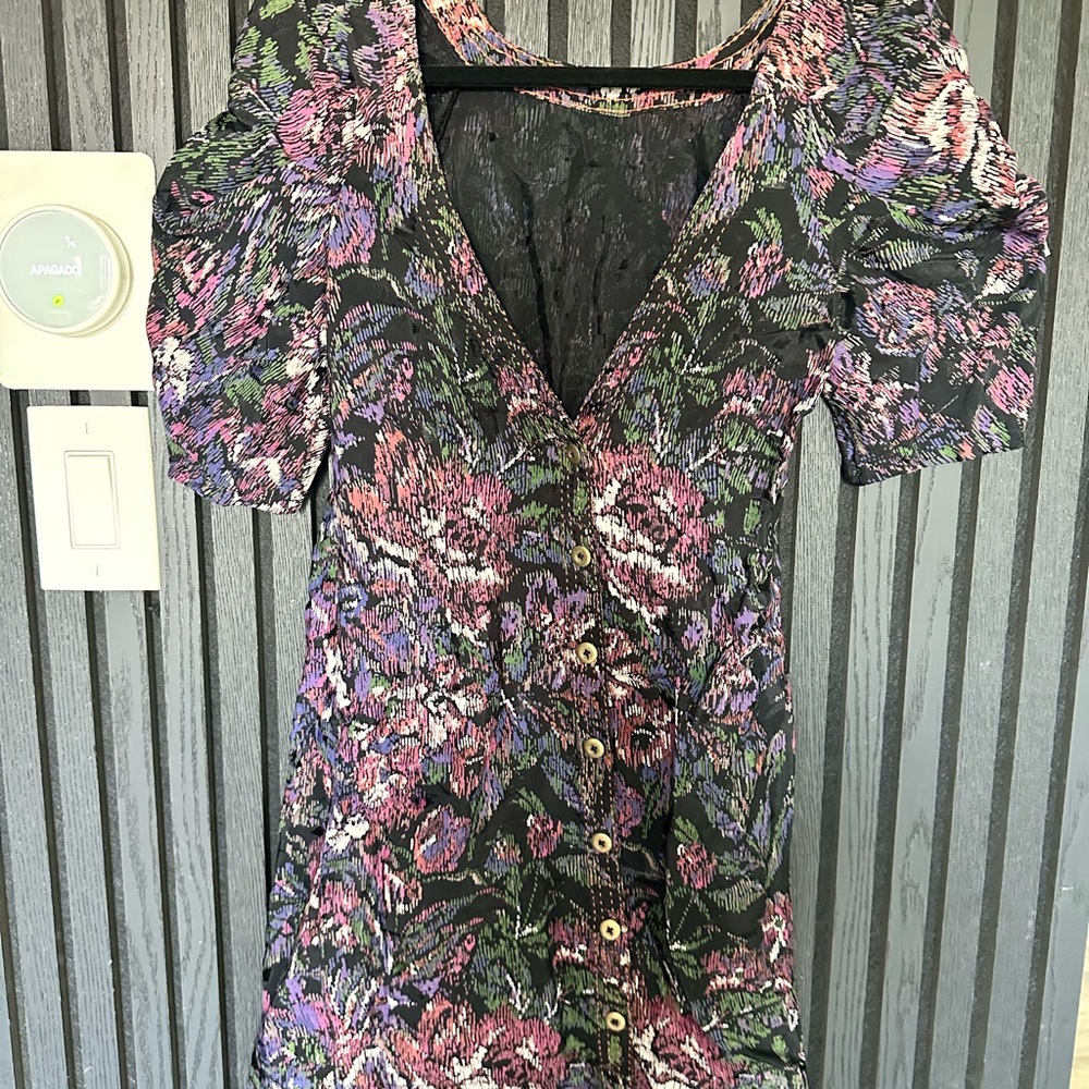 Ecote Purple and Pink Puff Sleeve Sheath Dress